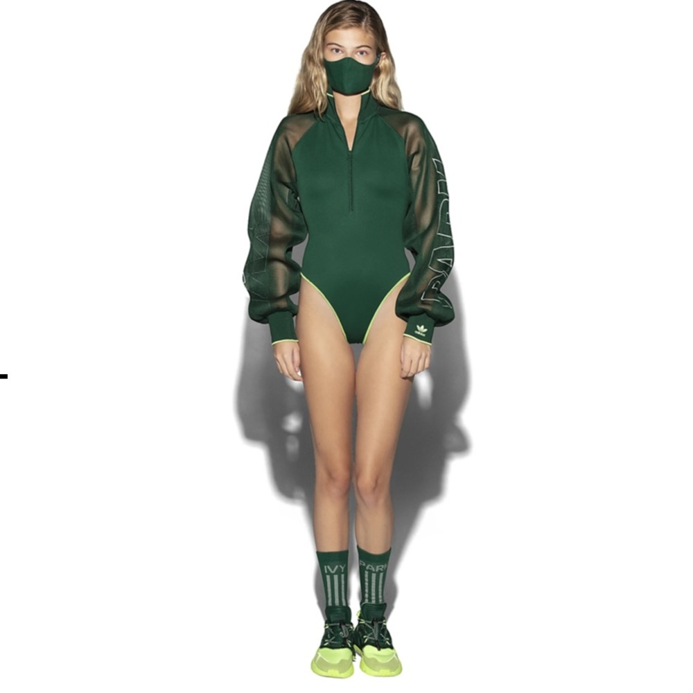 adidas Ivy Park Mesh Sleeve Bodysuit Dark Green